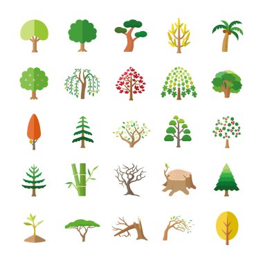 Trees color vector icons clipart