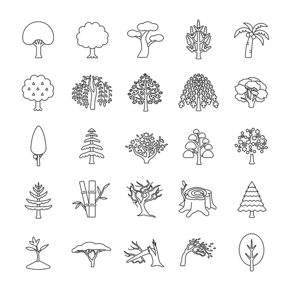 Árboles esboza iconos vectoriales — Vector de stock