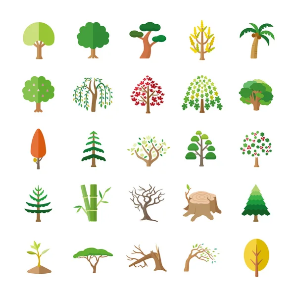 Δέντρα χρώμα ανυσματικά εικονίδια — Διανυσματικό Αρχείο