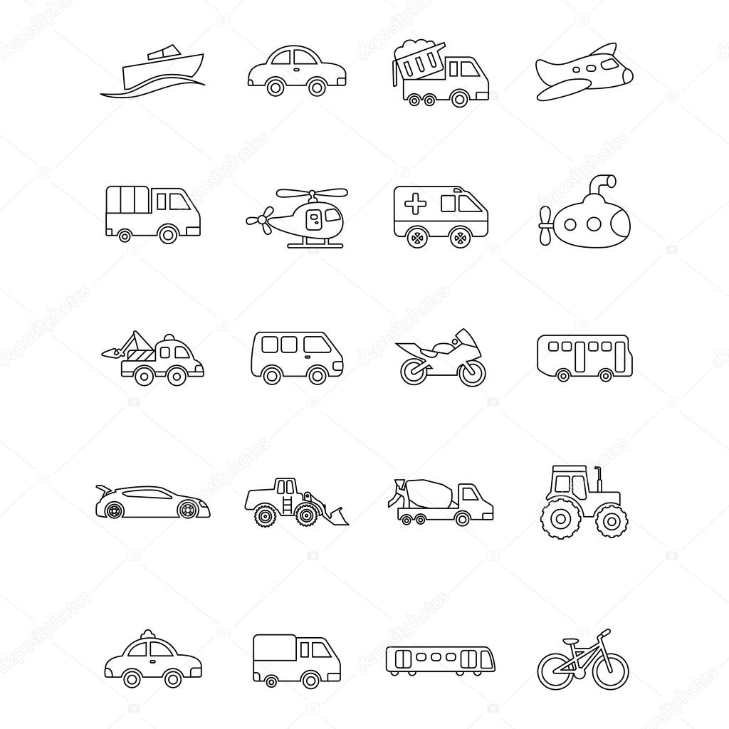 Vehicles outline vector icons