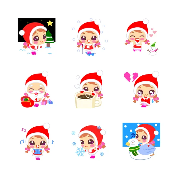 Emoticones de chica de Navidad — Vector de stock