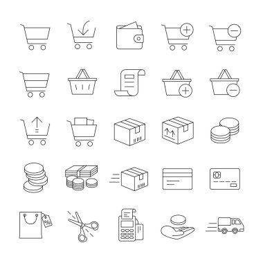 Online alışveriş özetliyor simgeler vektör