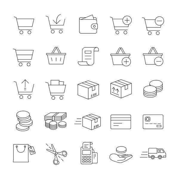 Compras en línea describe iconos vectoriales — Vector de stock