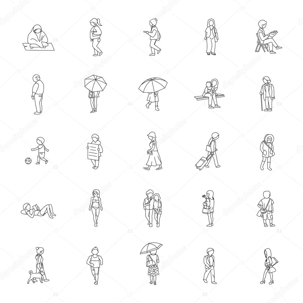 People outdoors outlines vector icons