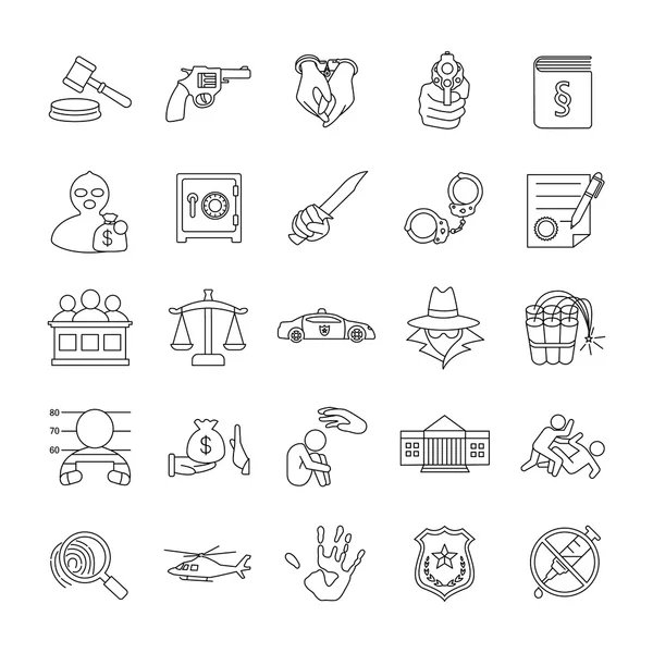 Iconos vectoriales Crímenes y Justicia — Vector de stock