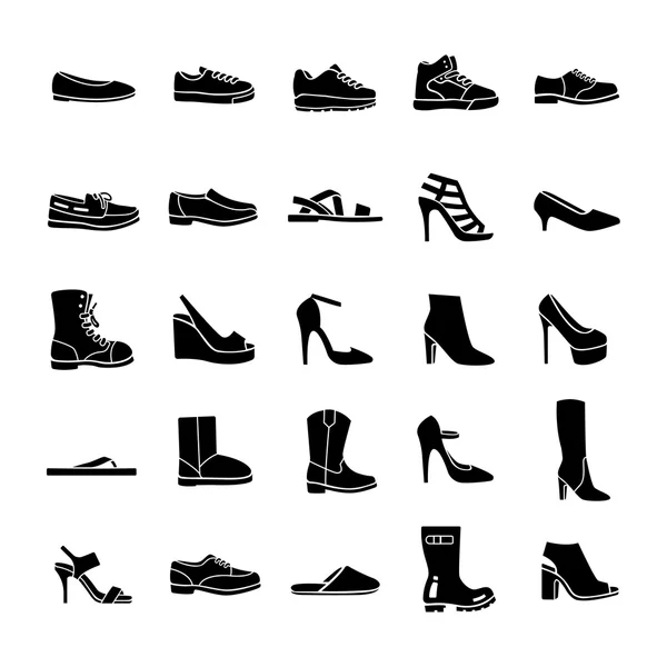 Schuhe Glyphen-Vektor-Symbole — Stockvektor