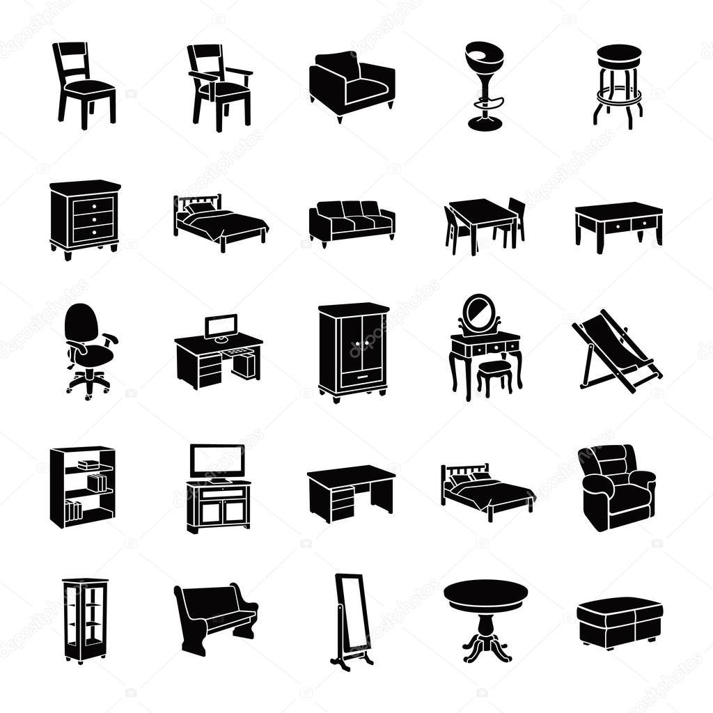 Furniture glyph vector icons