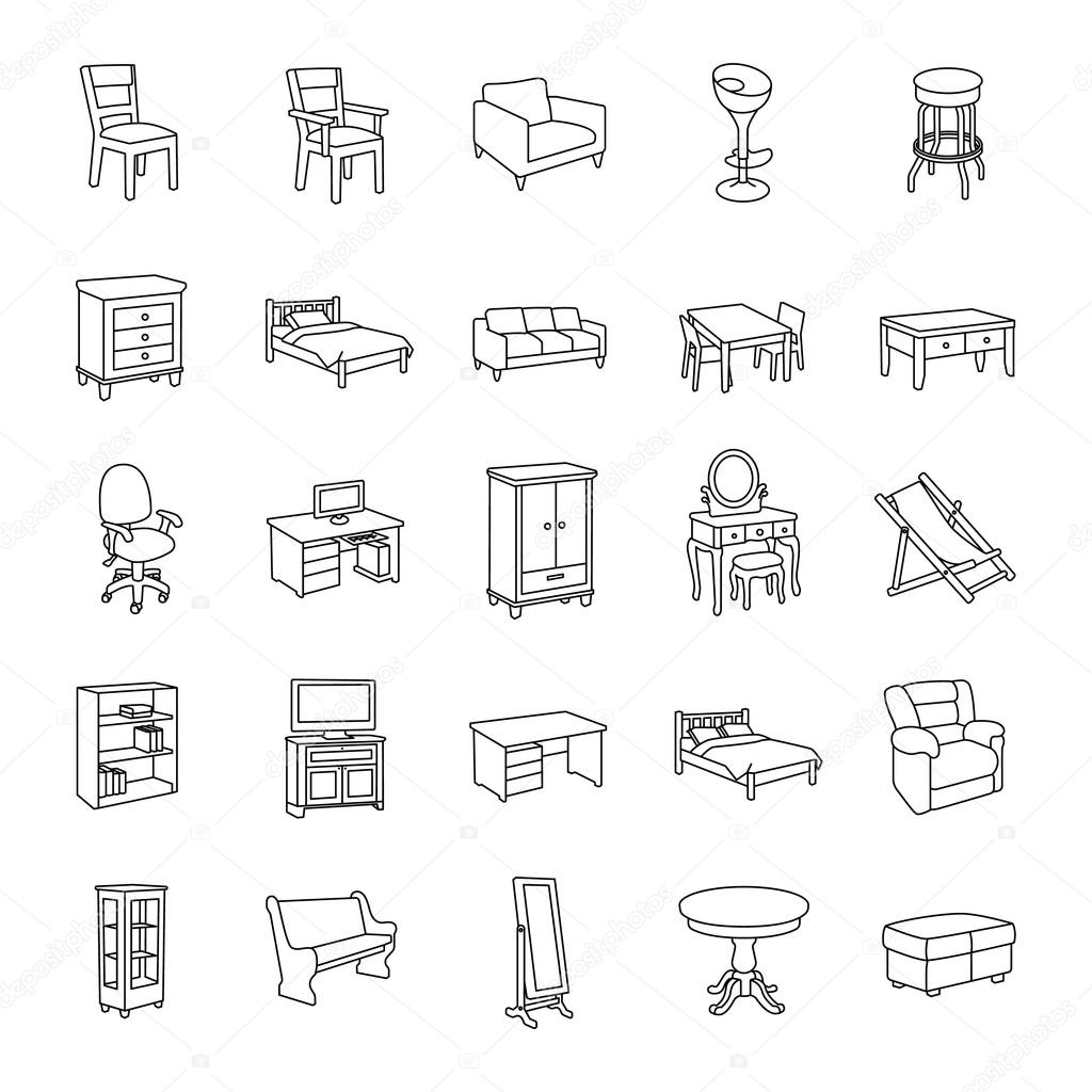 Furniture outlines Furniture outlines vector icons — Stock Vector