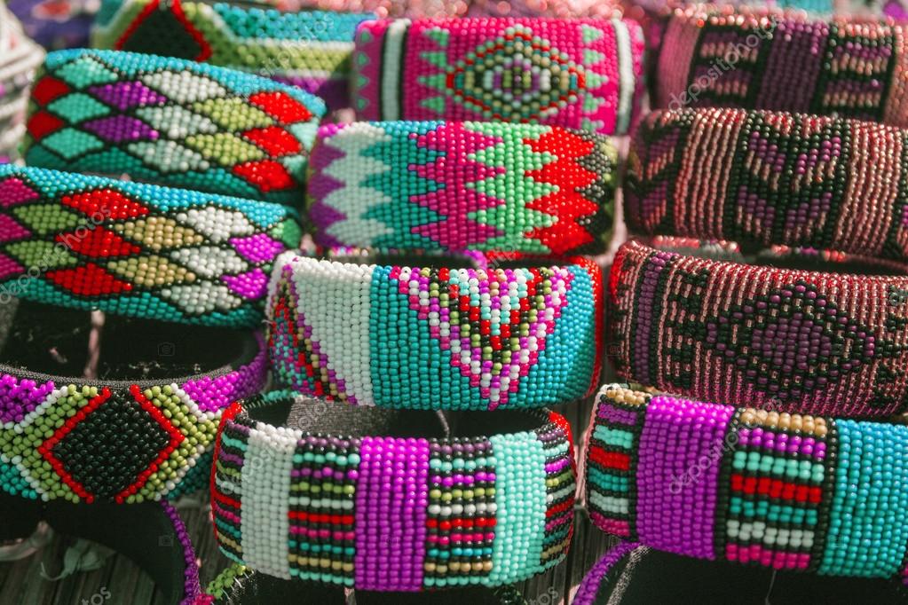 African traditional handmade bright colorful beads bracelets, bangles ...