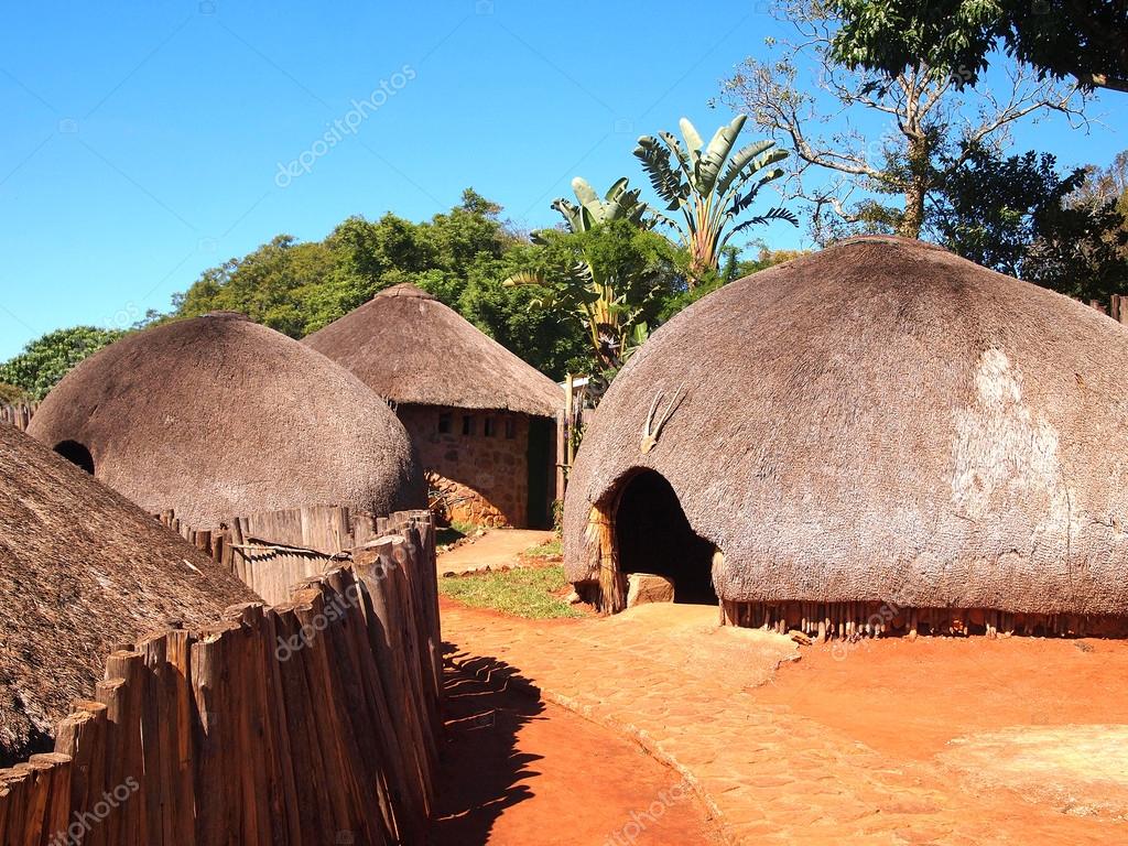 Traditional Zulu straw huts rondavels. Village in KwaZuluNatal, South