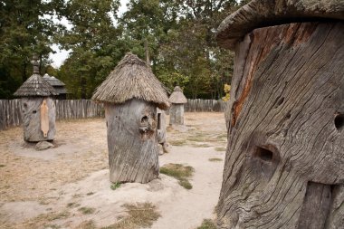 Meşe fıçı kovan. Arı kovanlarını vardır Pirogovo, meşe, Ukrayna, Kiev 01.09.2006 şort yapılan tarihi müzede topraklarında: 17. yüzyıl manor house-Müzesi