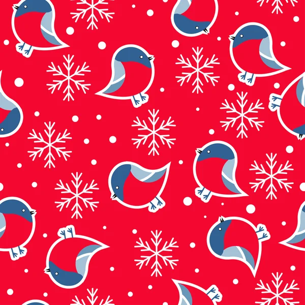 Nahtloses Muster. Neujahrshintergrund mit dem Bild der Gimpel. — Stockvektor