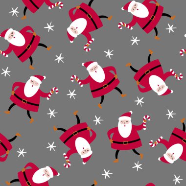 Kusursuz desen. Gri arka planda Noel Baba.