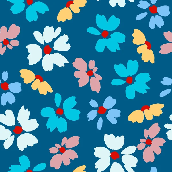 Seamless pattern. Delicate wildflowers on a blue background. — Stock Vector