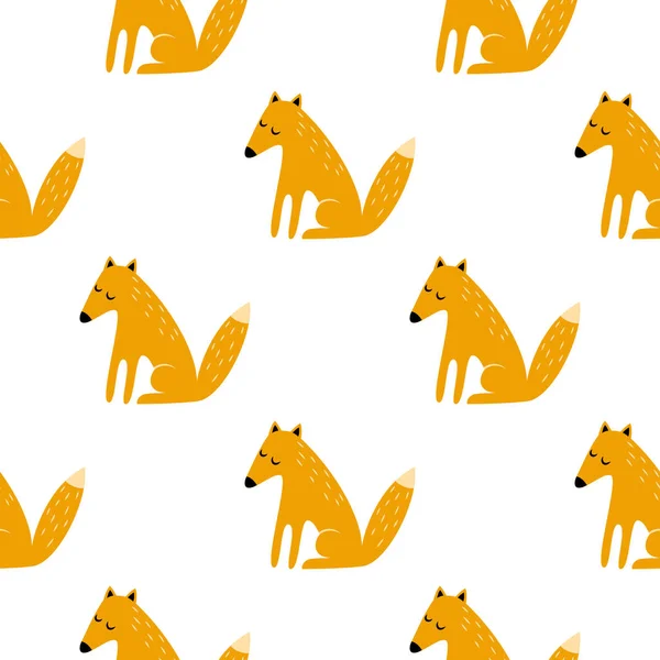 Fox dibujado en estilo de dibujos animados. Patrón sin costura para la tela, papel de embalaje, papel pintado. — Vector de stock