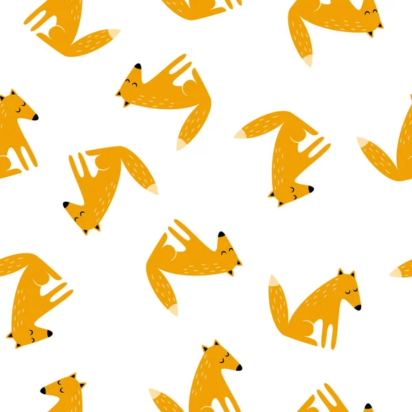 Αλεπού ζωγραφισμένο σε στυλ κινουμένων σχεδίων. Απρόσκοπτη μοτίβο για ύφασμα, χαρτί περιτυλίγματος, ταπετσαρία. — Διανυσματικό Αρχείο