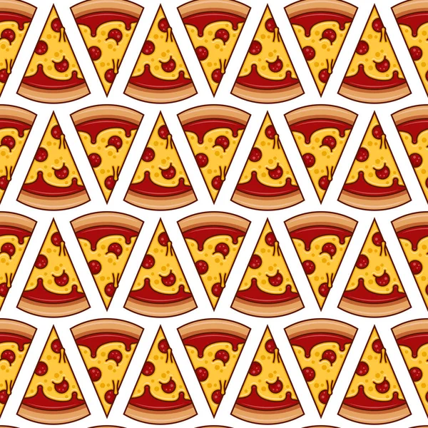 Nahtloses Muster. Das stilisierte Bild einer Pizza. Fast Food. Flacher Stil. — Stockvektor