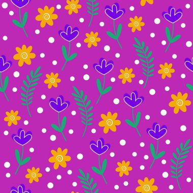 Kusursuz desen. Turuncu arka planda şekillendirilmiş çiçekler ve yapraklar.