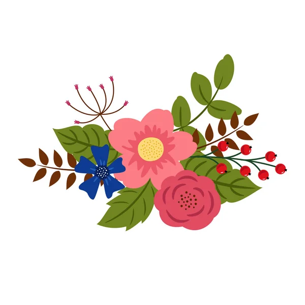 Floristic composition of flowers, leaves and berries. Vector illustration. — Stock Vector