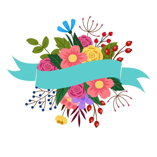 Rubans décoratifs décorés de fleurs. Illustration vectorielle. — Image vectorielle
