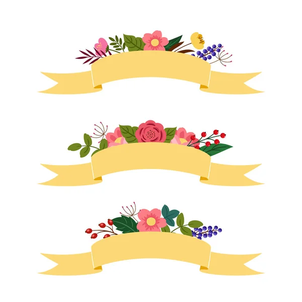 Conjunto de belos banners decorados com flores. Ilustração vetorial. —  Vetores de Stock