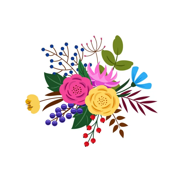Floristische Komposition aus Blumen, Blättern und Beeren. Vektorillustration. — Stockvektor