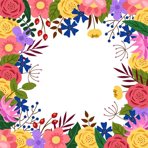 Plantilla sobre fondo blanco con hojas abstractas y flores. Hecho en un estilo plano. Vector. — Archivo Imágenes Vectoriales