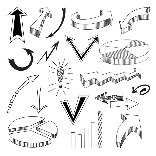 Un conjunto de flechas y punteros dibujados con un marcador, no un fondo blanco para dibujar. — Archivo Imágenes Vectoriales