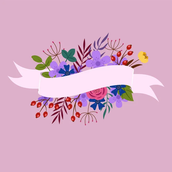 Decorative ribbons decorated with flowers. Vector illustration. — Stock Vector