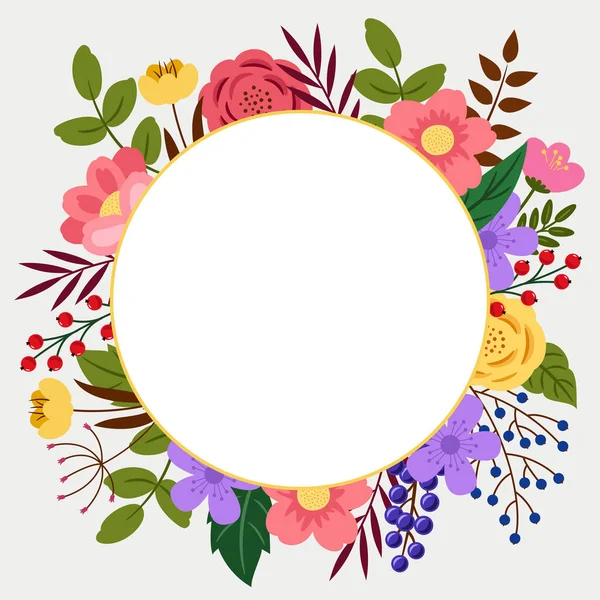 Template for greeting card, poster, banner. Decorated with beautiful flowers and leaves. Vector illustration. — Stock Vector