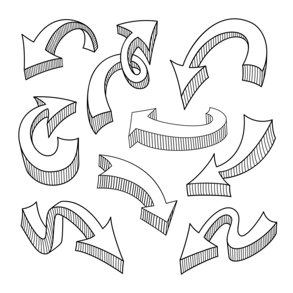 Un conjunto de flechas y punteros dibujados sobre un fondo blanco para dibujar. — Vector de stock