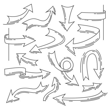 Çizim için beyaz bir arkaplan üzerine çizilmiş ok ve işaretler.