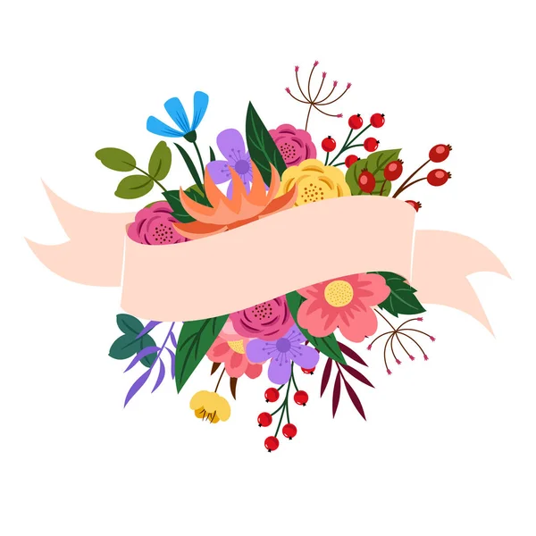 Decorative ribbons decorated with flowers. Vector illustration. — Stock Vector