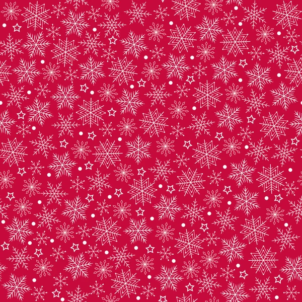 Kusursuz desen. Kırmızı arka planda beyaz kar taneleri. Yeni Yıl.
