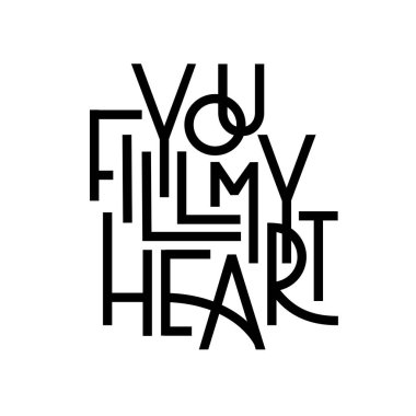 Kalbimi dolduruyorsun. El yazısıyla yazılmış harfler. Vektör.