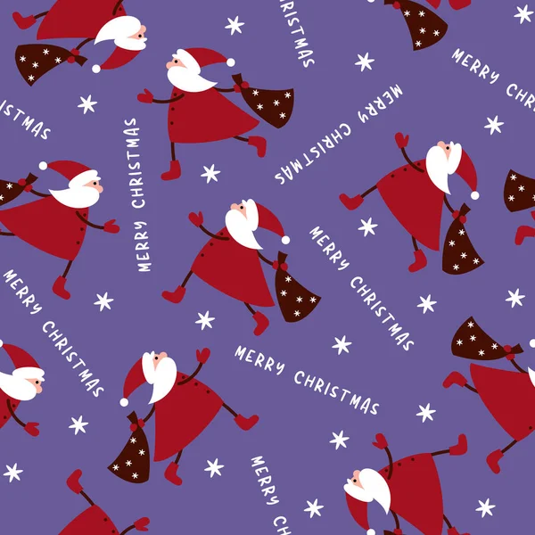 Nahtloses Muster. Der Weihnachtsmann auf blauem Hintergrund. Vektorillustration — Stockvektor