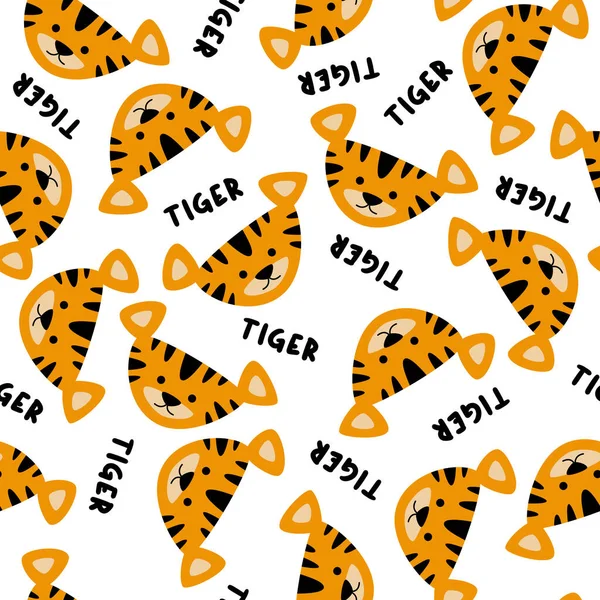 Niedliches Tigerbaby. Das Symbol des Jahres 2022. Nahtloses Muster für Stoff, Packpapier, Tapete. — Stockvektor