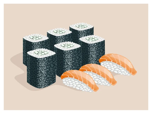 Rullar med gurka och sushi med fisk. — Stock vektor