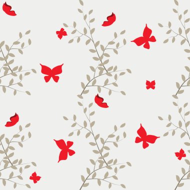 gri kelebekler ve dalları ile yaprakları ile Seamless Modeli