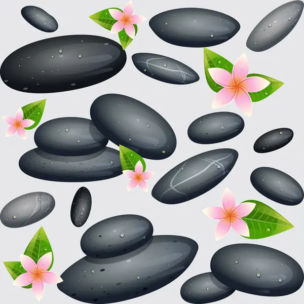 Varrat nélküli mintát spa kövekkel és virágok — Stock Vector