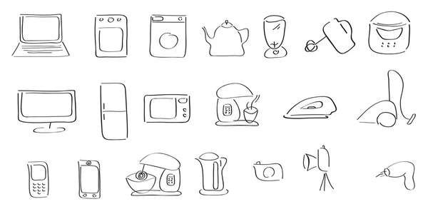 Handzeichnen von Ikonen von Haushaltsgeräten — Stockvektor