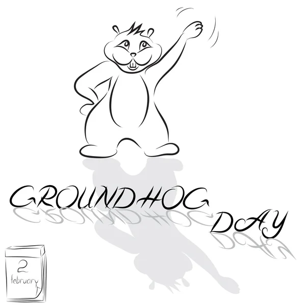 Groundhog drawn from the lines and the words Groundhog Day — Stock Vector