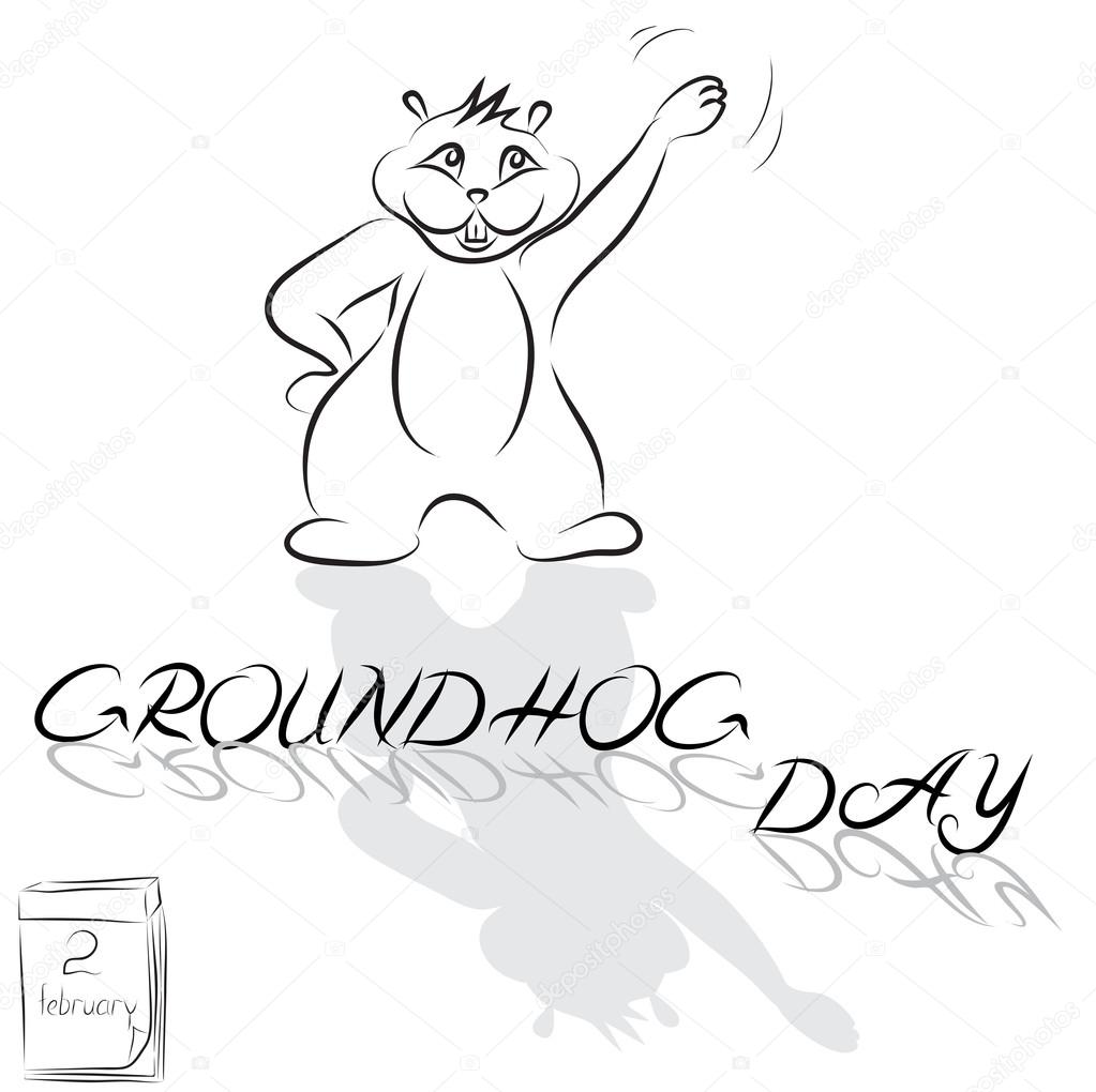 groundhog drawn from the lines and the words Groundhog Day 