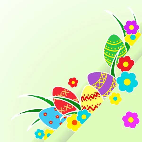 Huevos de Pascua coloridos pintados primitivos con flores y hierba — Vector de stock