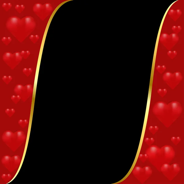 Rödbrun och svart bakgrund med en guld stripe och hjärtan — Stock vektor