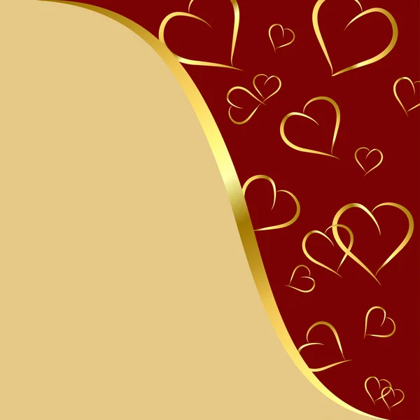 Rödbruna och guld bakgrund med hjärtan — Stock vektor