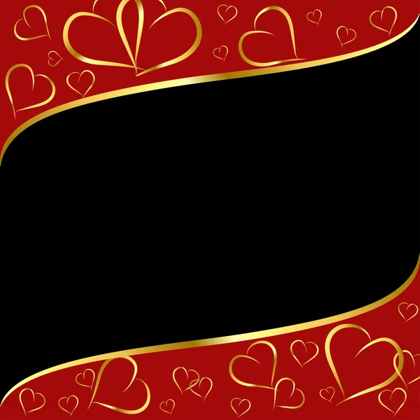 Red-black background with golden hearts contour — Stock Vector