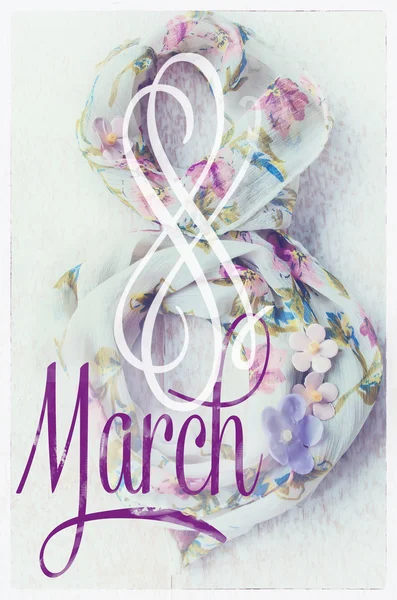 Tarjeta grungy decorativa para el Día Internacional de la Mujer el 8 de marzo. Tarjeta de felicitación floral abstracta con 8 Marzo . — Foto de Stock