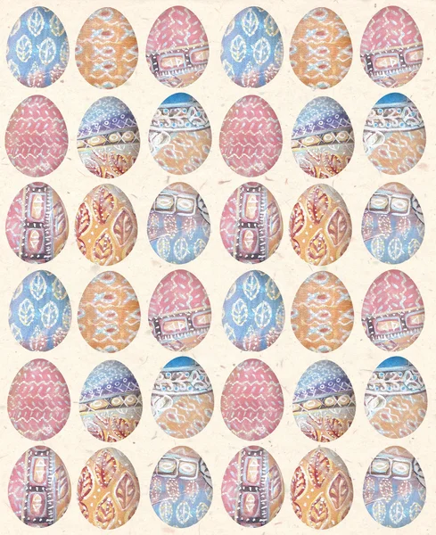 Kézzel rajzolt húsvéti tojás. Húsvéti tojás, a csíkok, a stroke, a levelek és a halak absztrakt minták összessége. — Stock Fotó