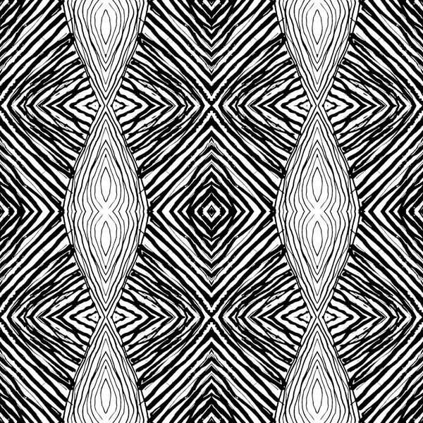 Patrón caleidoscópico abstracto transparente en blanco y negro. Mano ondulada dibujada infinita textura geométrica — Foto de Stock
